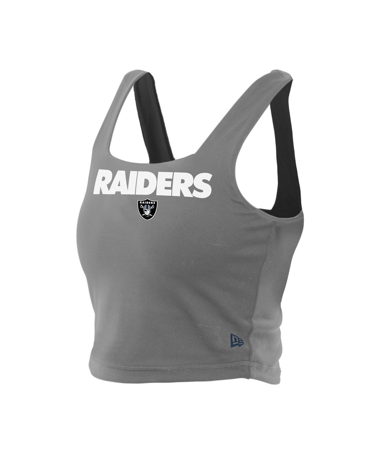 New Era Women's Black/gray Las Vegas Raiders Reversible Cropped Sport Classics Tank Top In Gray