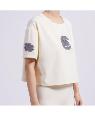 Women's&nbsp;Cream South Carolina Gamecocks Reverse French Terry Boxy Cropped T-Shirt