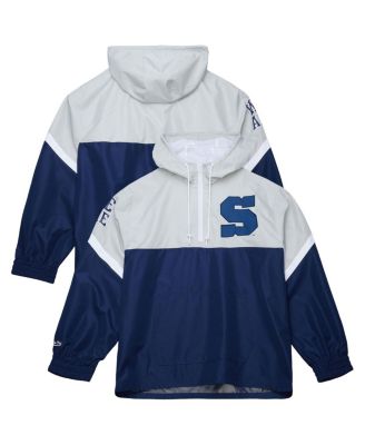 Men's Gray/Navy Penn State Nittany Lions Tie Breaker Logo Vintage Lightweight Anorak Half-Zip Windbreaker