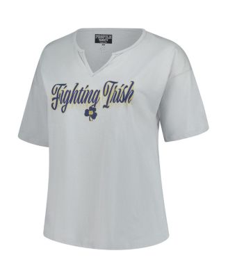 Women's Gray Notre Dame Fighting Irish Plus Size Winning Gear Notch Neck T-Shirt