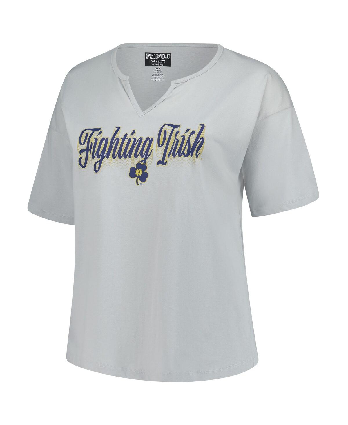 Fanatics Women's Gray Notre Dame Fighting Irish Plus Size Winning Gear Notch Neck T-shirt In Gray