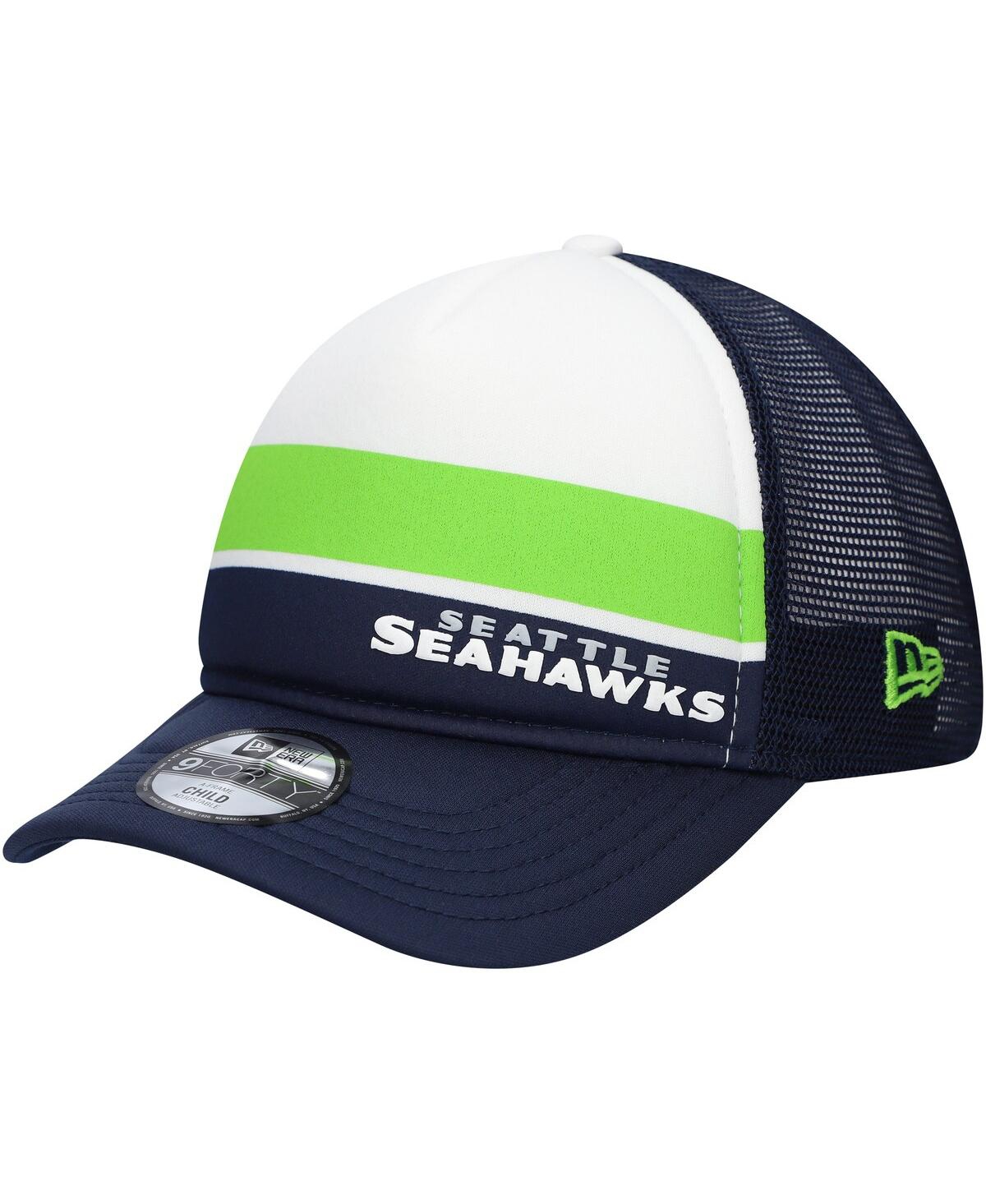 New Era Big Boys And Girls College Navy Seattle Seahawks Sport Night Color Block 9forty A-frame Trucker Adju In Black