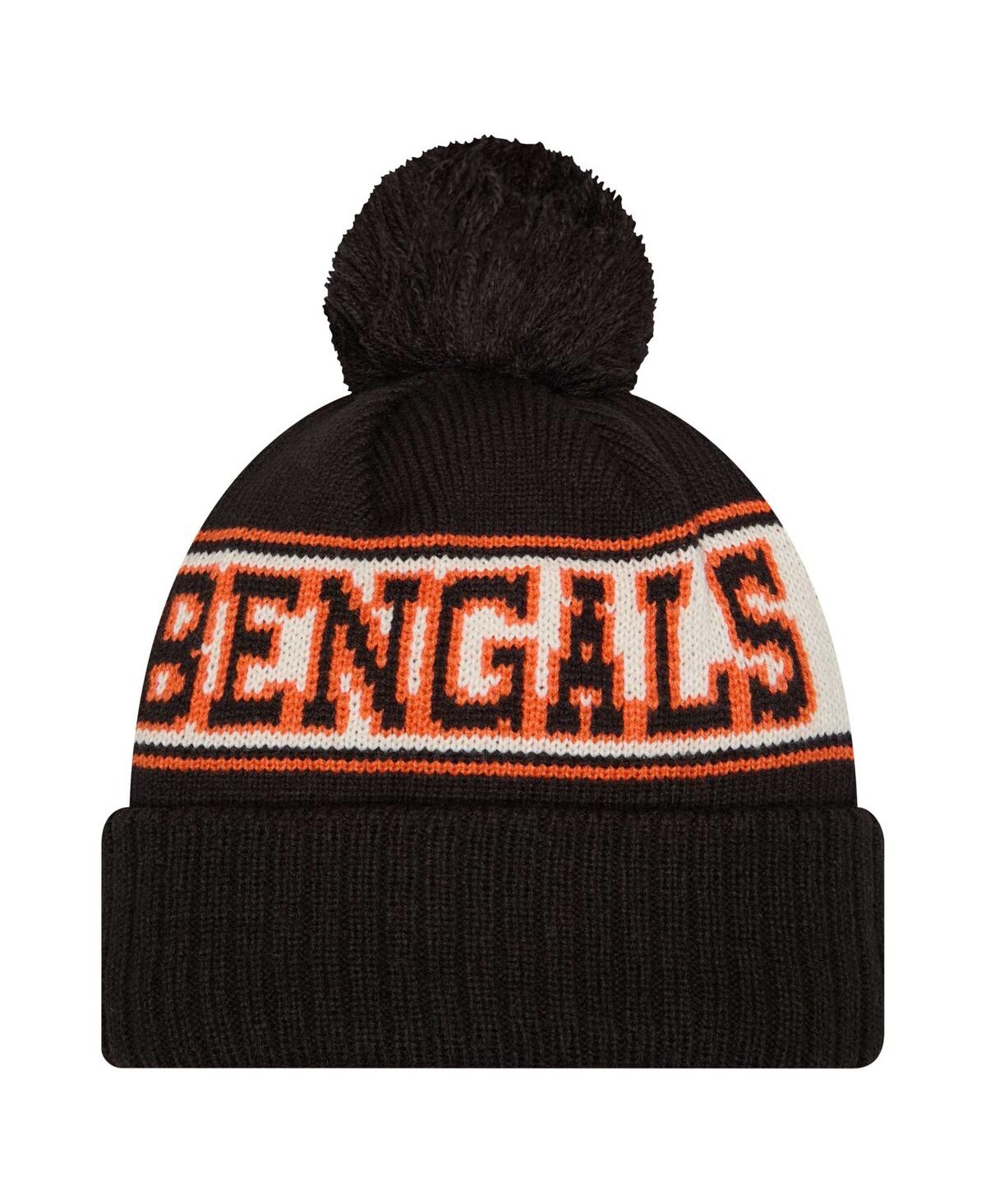 New Era Big Boys And Girls Black Cincinnati Bengals Retro Cuffed Knit With Pom Hat In Black