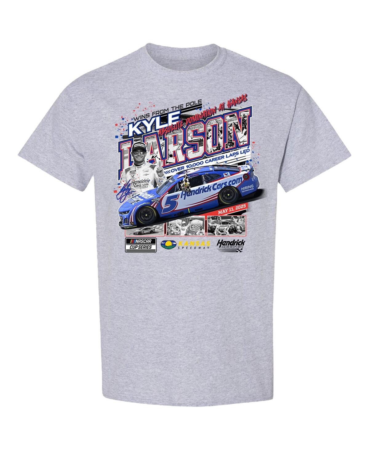 Checkered Flag Sports Men's Heather Gray Kyle Larson 2025 Adventhealth 400 Race Winner T-shirt In Gray