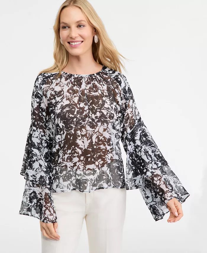 Women's Printed Ruffled Top - thumbnail 7