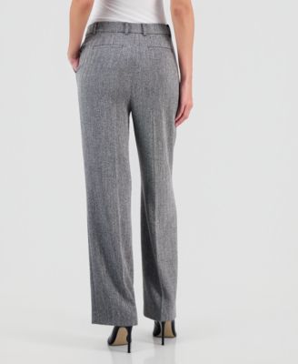 Petite Herringbone Mid-Rise Wide-Leg Pants 