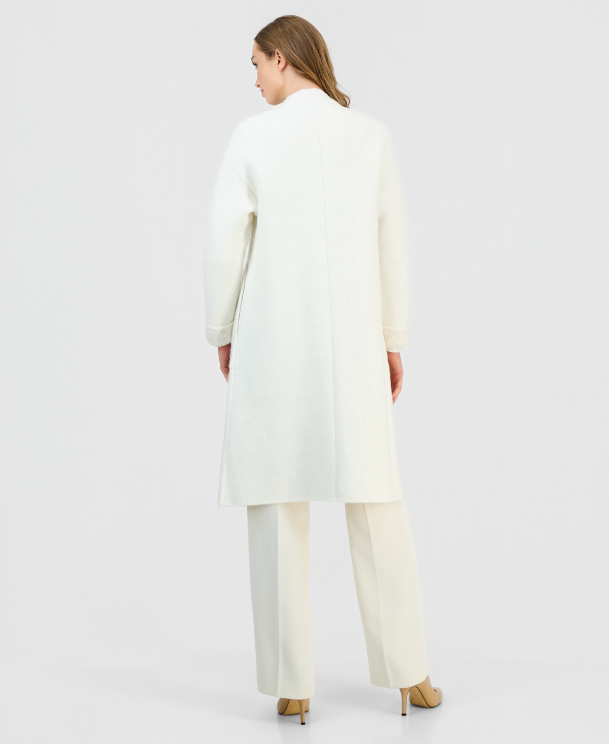 Anne Klein Petite Shawl-Collar Kissing-Front Long Cardigan