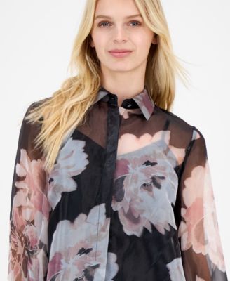 Petite Floral Shimmer Organza Blouse