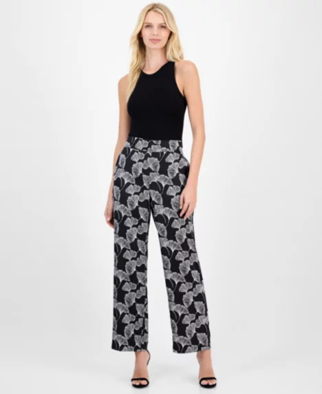 Petite High-Rise Pull-On Wide-Leg Pants - Anne Black/White Dove