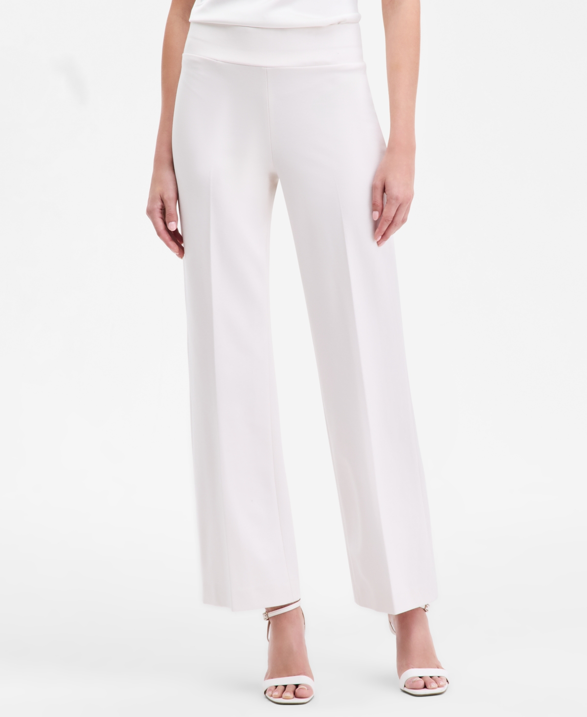 Anne Klein Women's Mid-rise Wide-leg Pull-on Pants In White