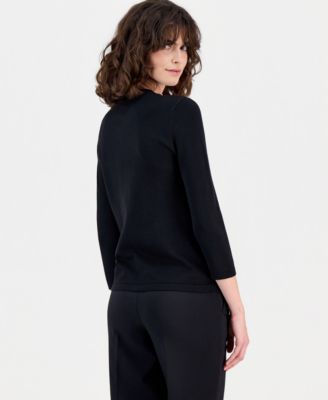 Petite 3/4-Sleeve Bow-Embellished Sweater