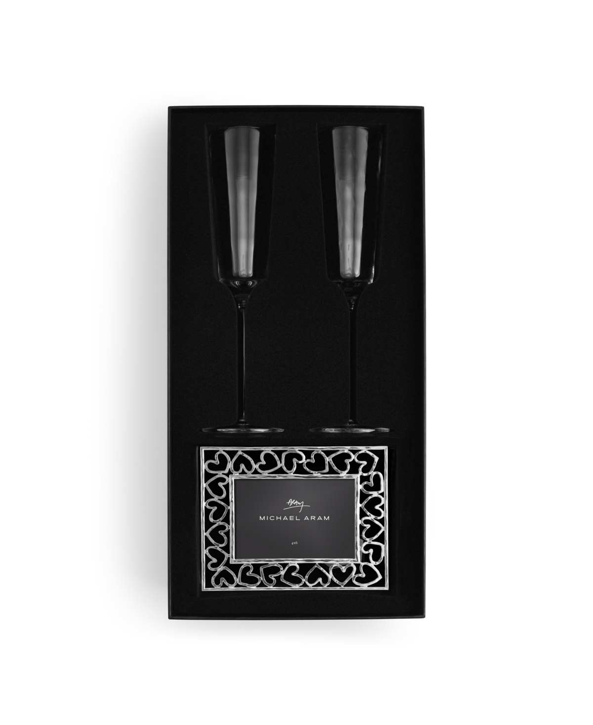 Michael Aram Reflective Champagne Flute And Heart Frame Set In Transparent