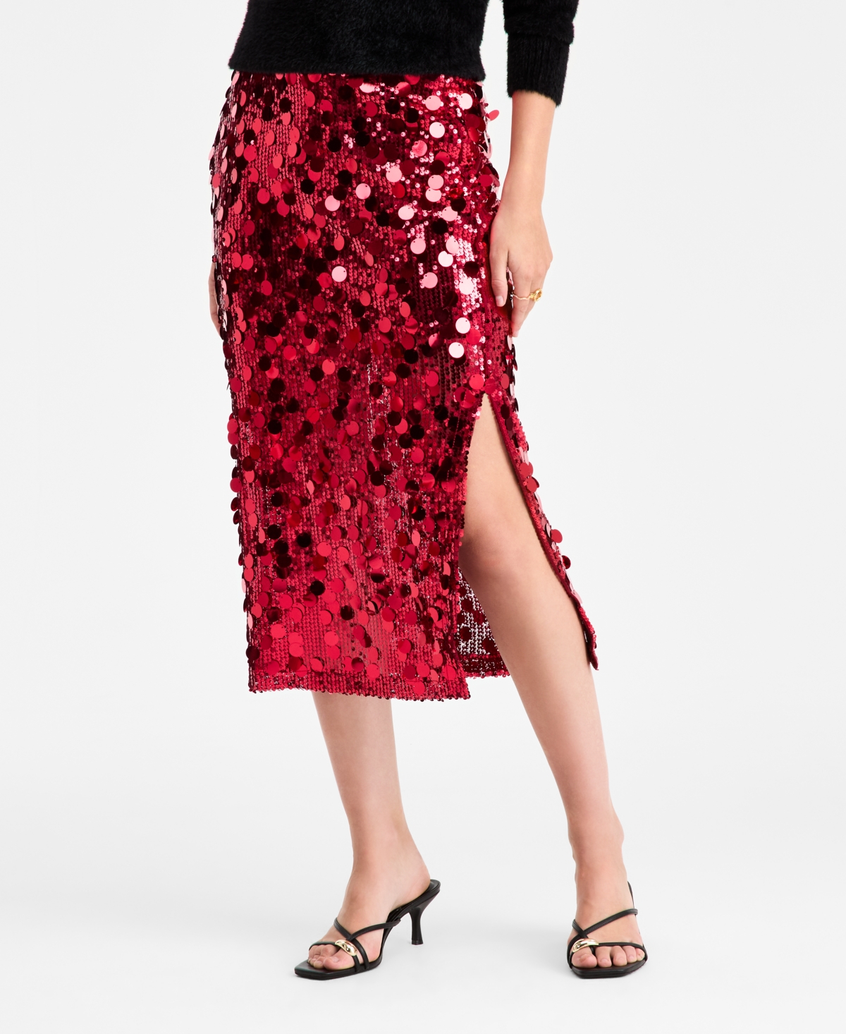 Bar Iii Women's Pailette Midi Skirt, Macy's Exclusive In Red