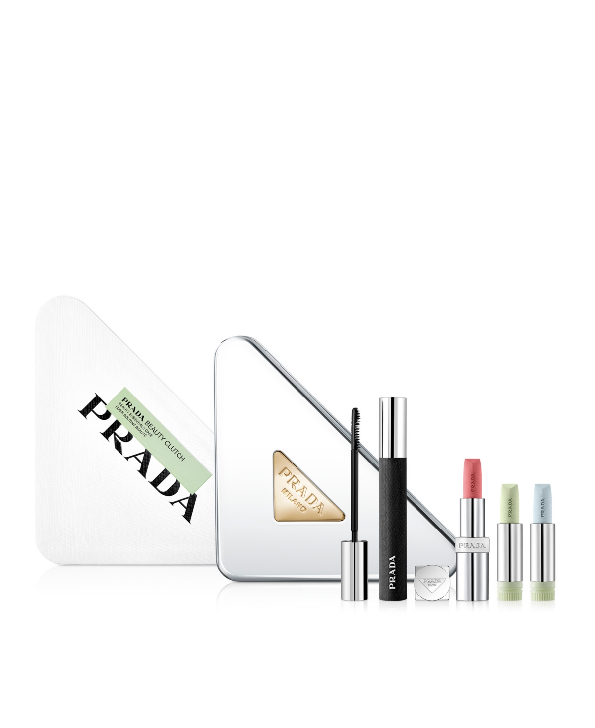 Prada 4-pc. Beauty Triangle-shaped Metallic Clutch Makeup Set In Transparent