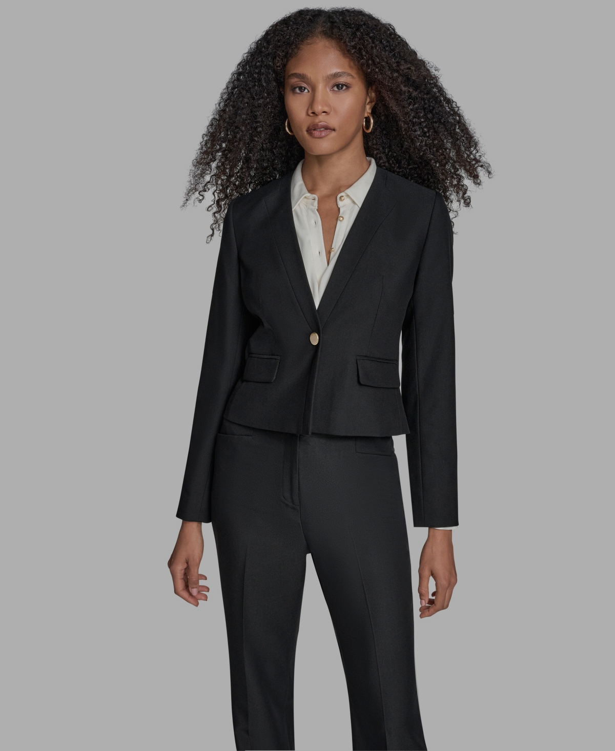 Bcbg Women's Padded Shoulder Open Front Jacket In Black
