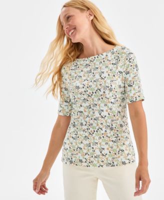 Petite Floral Printed Boat Neck Top, Macy's Exclusive