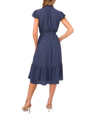 Women's Double Ruffle Scalloped Sleeve Midi Dress