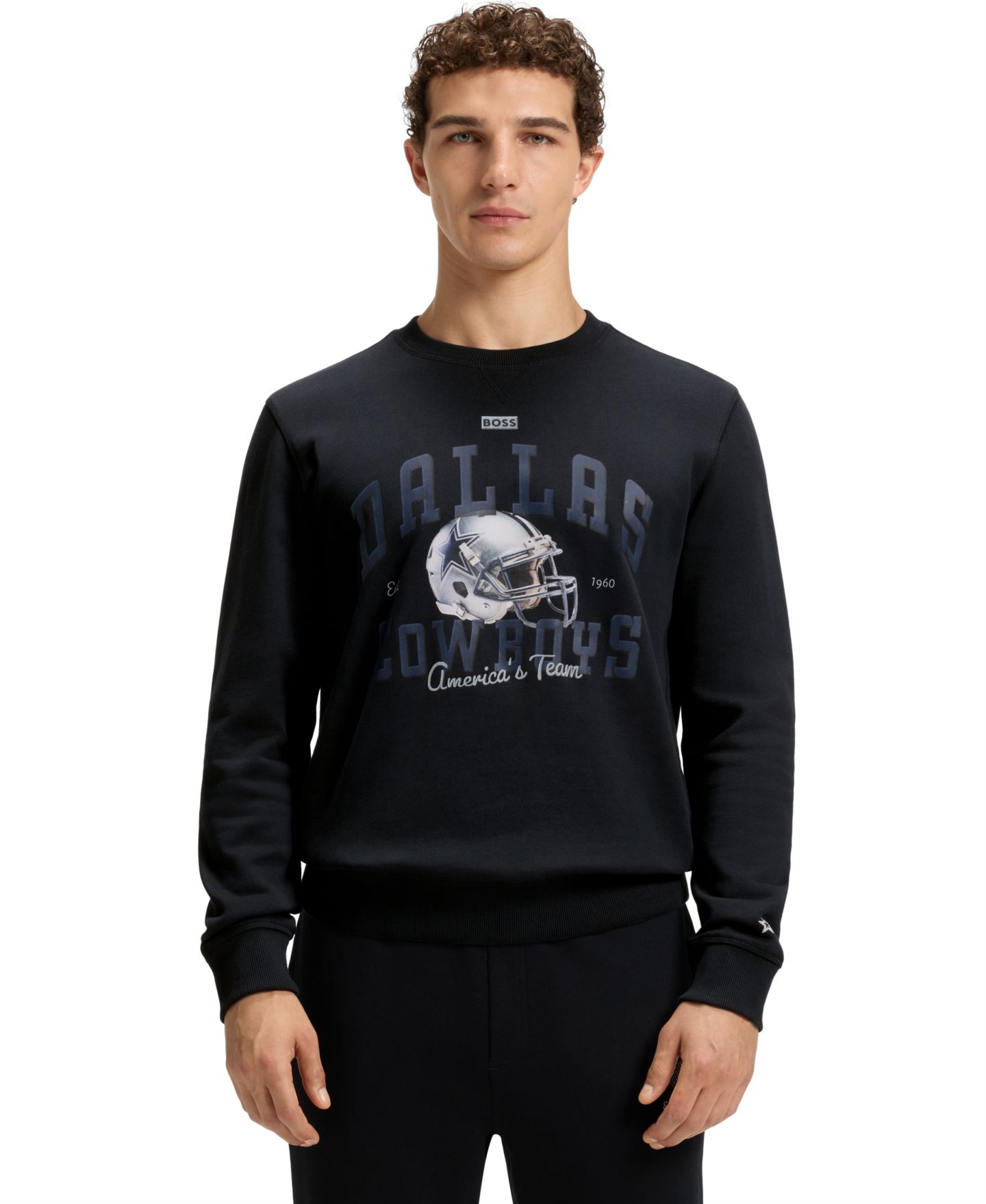 Мужской свитшот Hugo Boss BOSS x Dallas Cowboys Helmet Graphic, цвет: Тёмный синий — фото 1