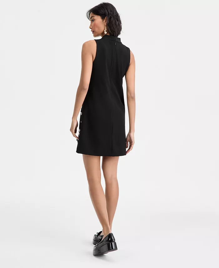 Women's Paillette Embellished Mock Neck Shift Dress - thumbnail 4