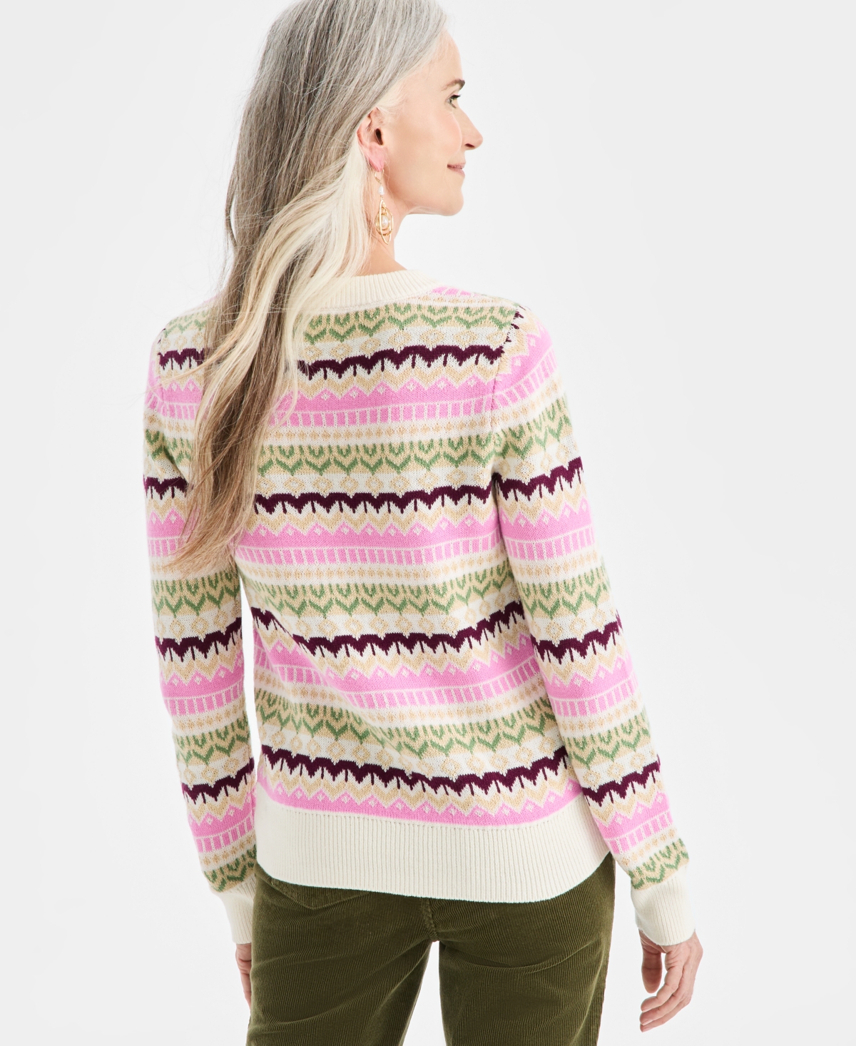 Style & Co Women's Crewneck Fair Isle Whimsy Sweater, Macy's Exclusive In Multi