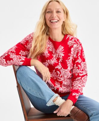 Style & Co - Petite Floral Print Long Sleeve Sweater