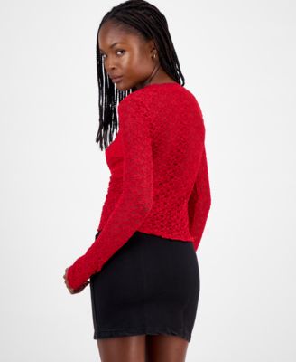 Juniors' Lace Long-Sleeve Top