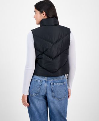 Juniors' Bungee-Hem Mitered Puffer Vest