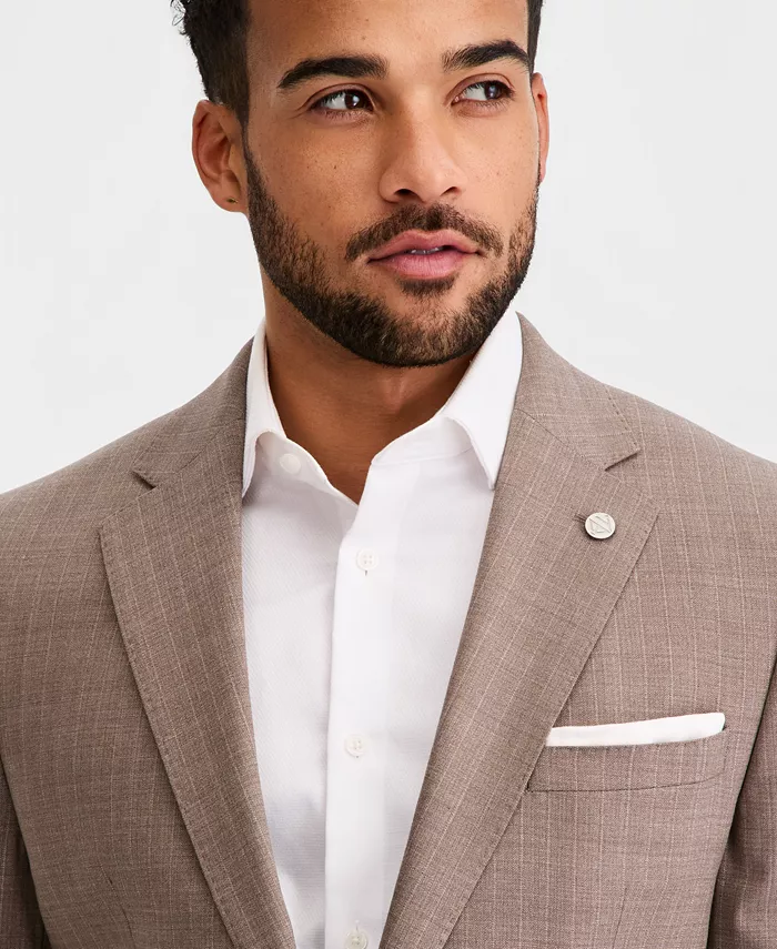 Men's Modern-Fit Wool-Blend Tan Pinstripe Suit Separates Jacket - thumbnail 3