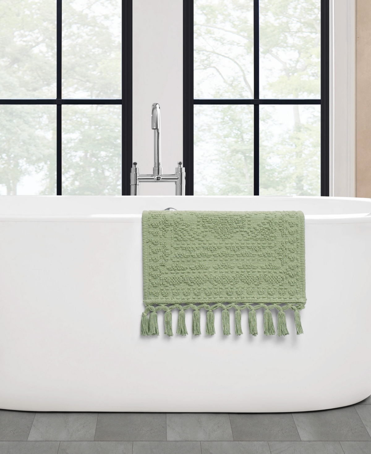 French Connection Nellore Fringe Cotton 17" X 28" Bath Rug In Green