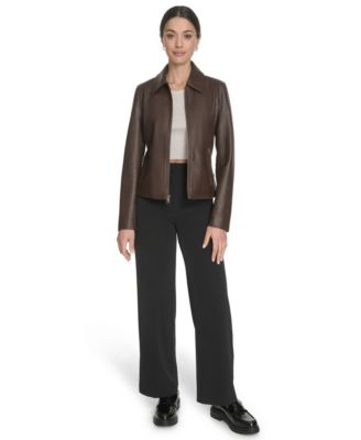 Women's Faux Leather Laydown Collar Jacket