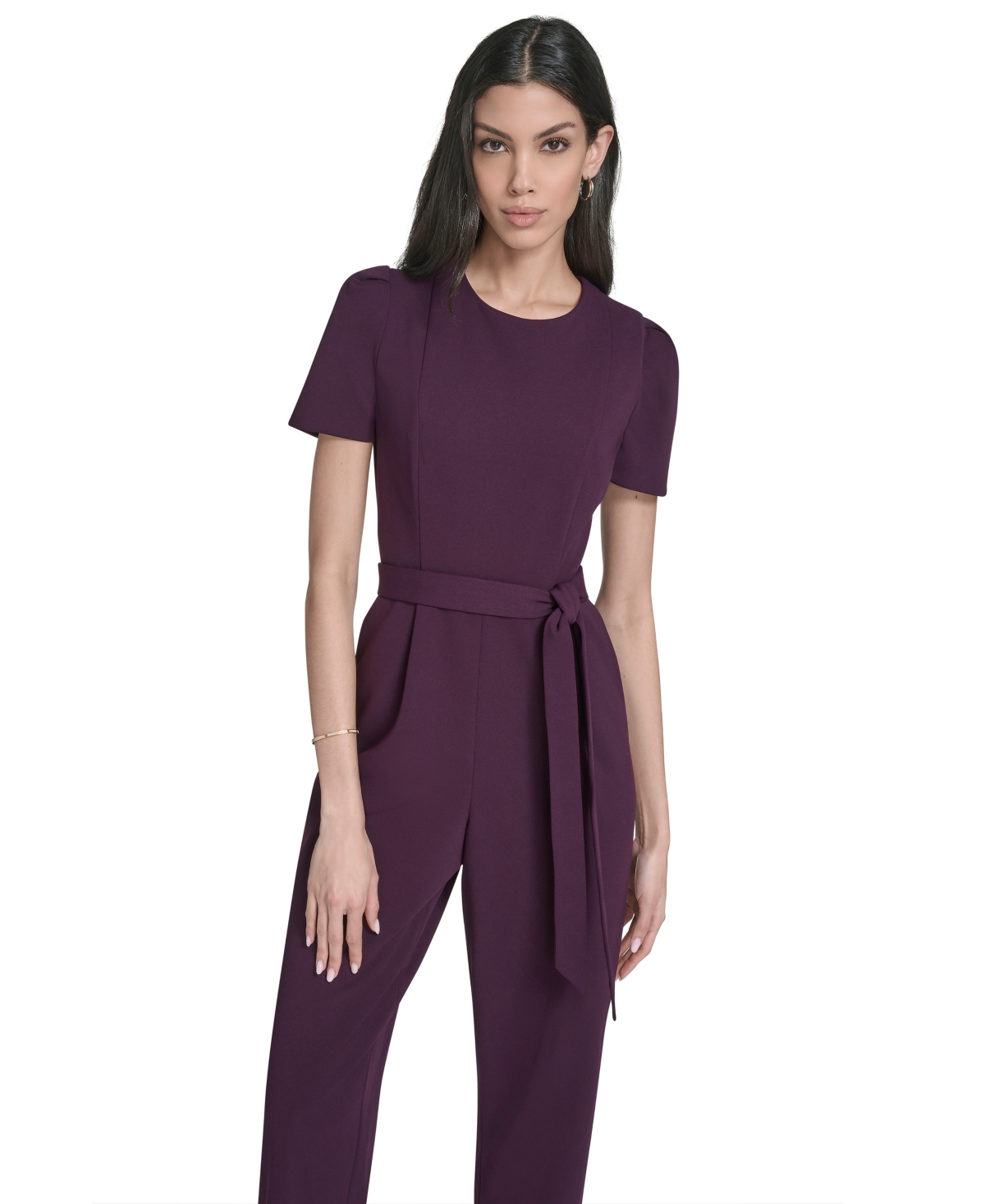Calvin Klein Petite Short Sleeves Jumpsuit In Purple