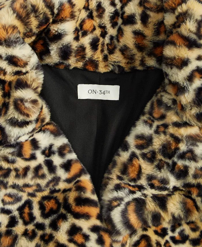 Women's Woven Sketchy Leopard-Print Faux-Fur Coat - thumbnail 8