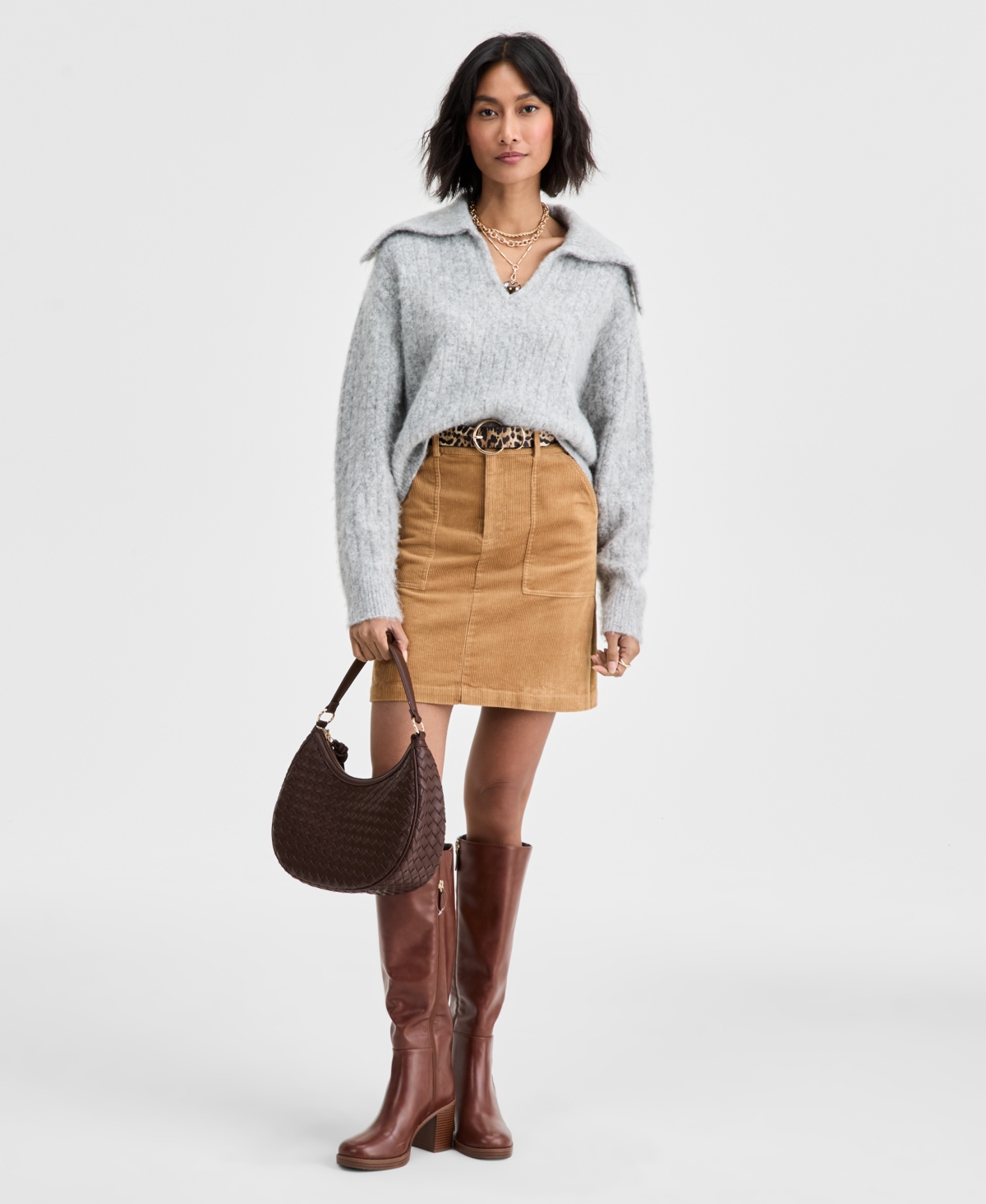 On 34th Brushed Sailor Collar V-neck Sweater, Macy's Exclusive In Gray