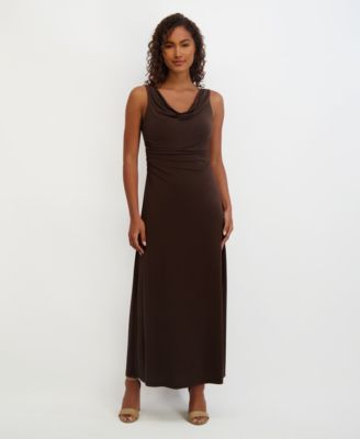 Women's Draped Cowlneck Sleeveless Maxi Dress
