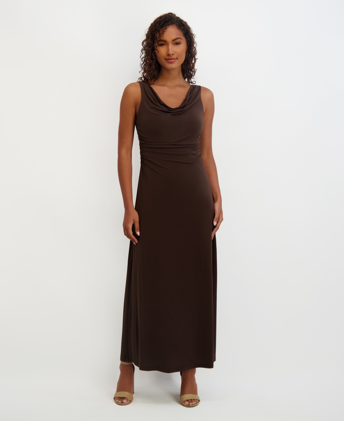 Kensie Women's Draped Cowlneck Sleeveless Maxi Dress In Brown