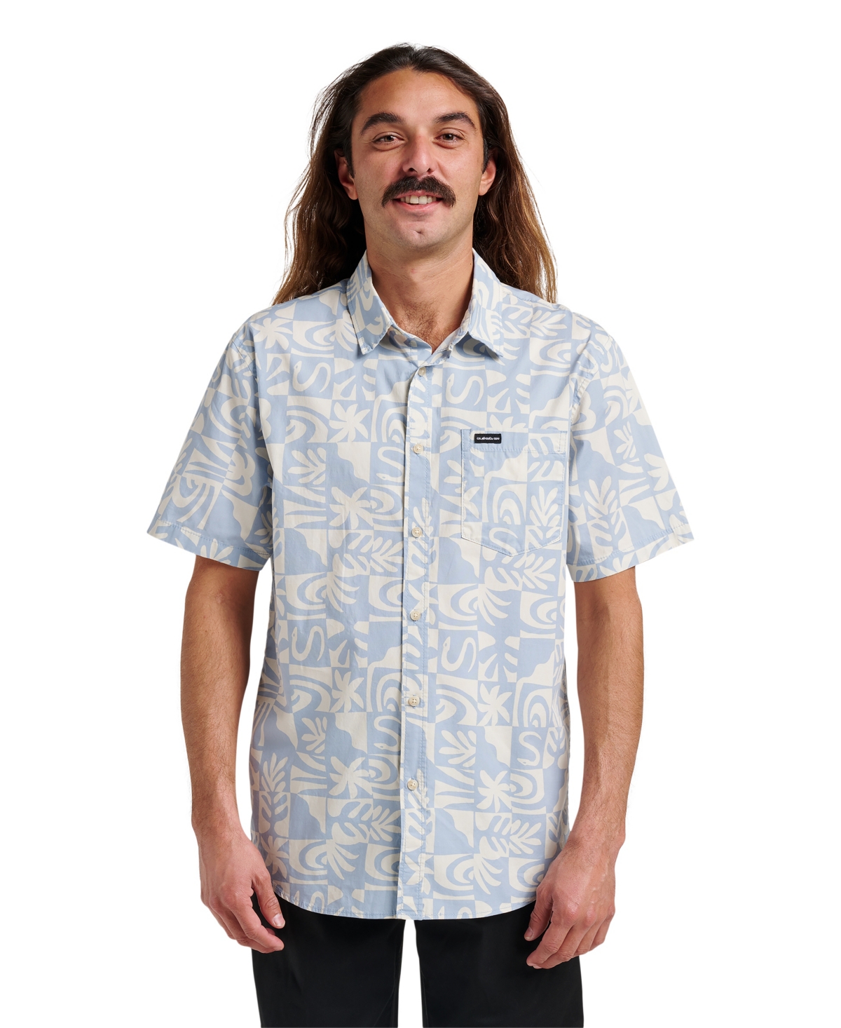 Quiksilver Terra Classic Abstract Print Short Sleeve Stretch Cotton Button-up Shirt In Blue