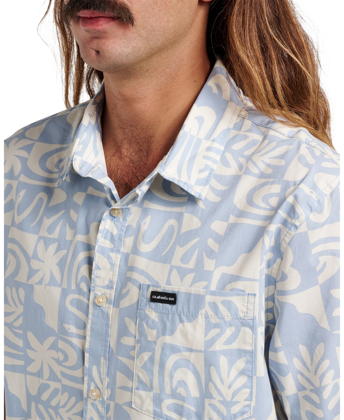 Quiksilver Terra Classic Abstract Print Short Sleeve Stretch Cotton Button-up Shirt In Blue