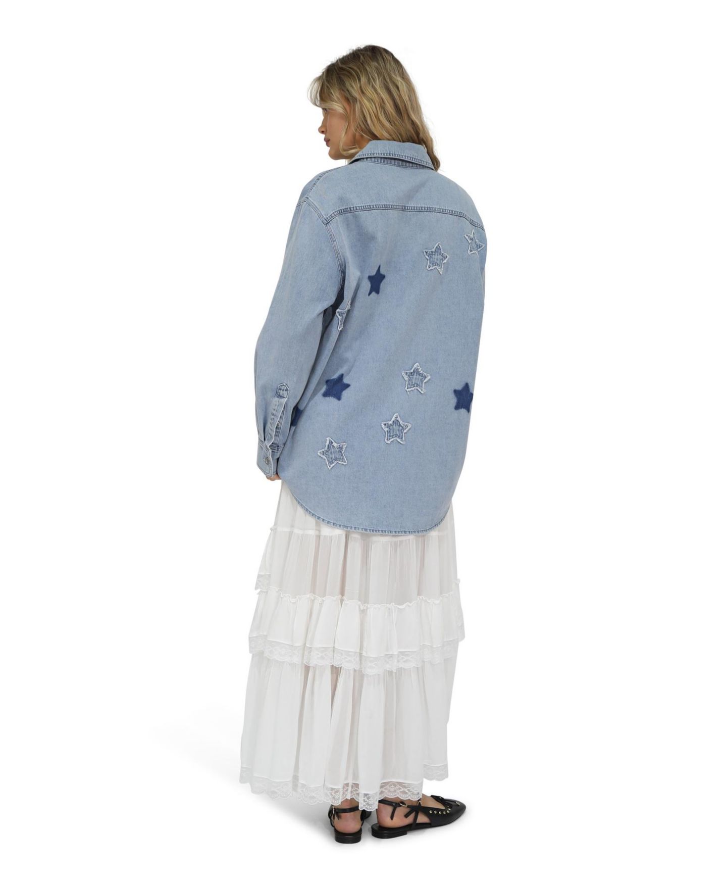 Женская рубашка Belle & Bloom Stargazer Patch Detail Denim Shirt, цвет: Стоунвош — фото 4