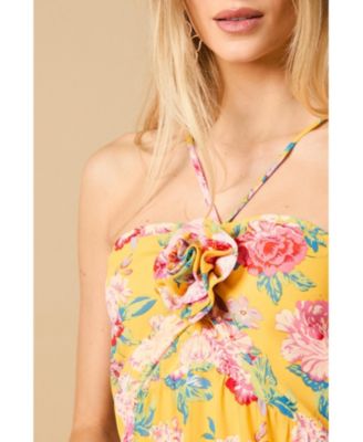 Women's Rosette Detail Halterneck Midi Dress