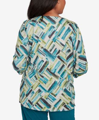 Petite Lake Champlain Detailed V Neck Brushstroke Top