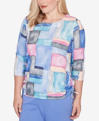 Petite Casual Vibe Tie Side Ruched Colorblock Top