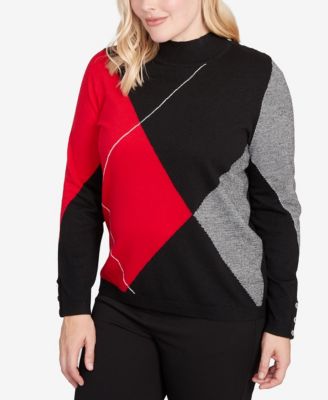 Petite Jet Setter Exploded Argyle Mock Neck Sweater