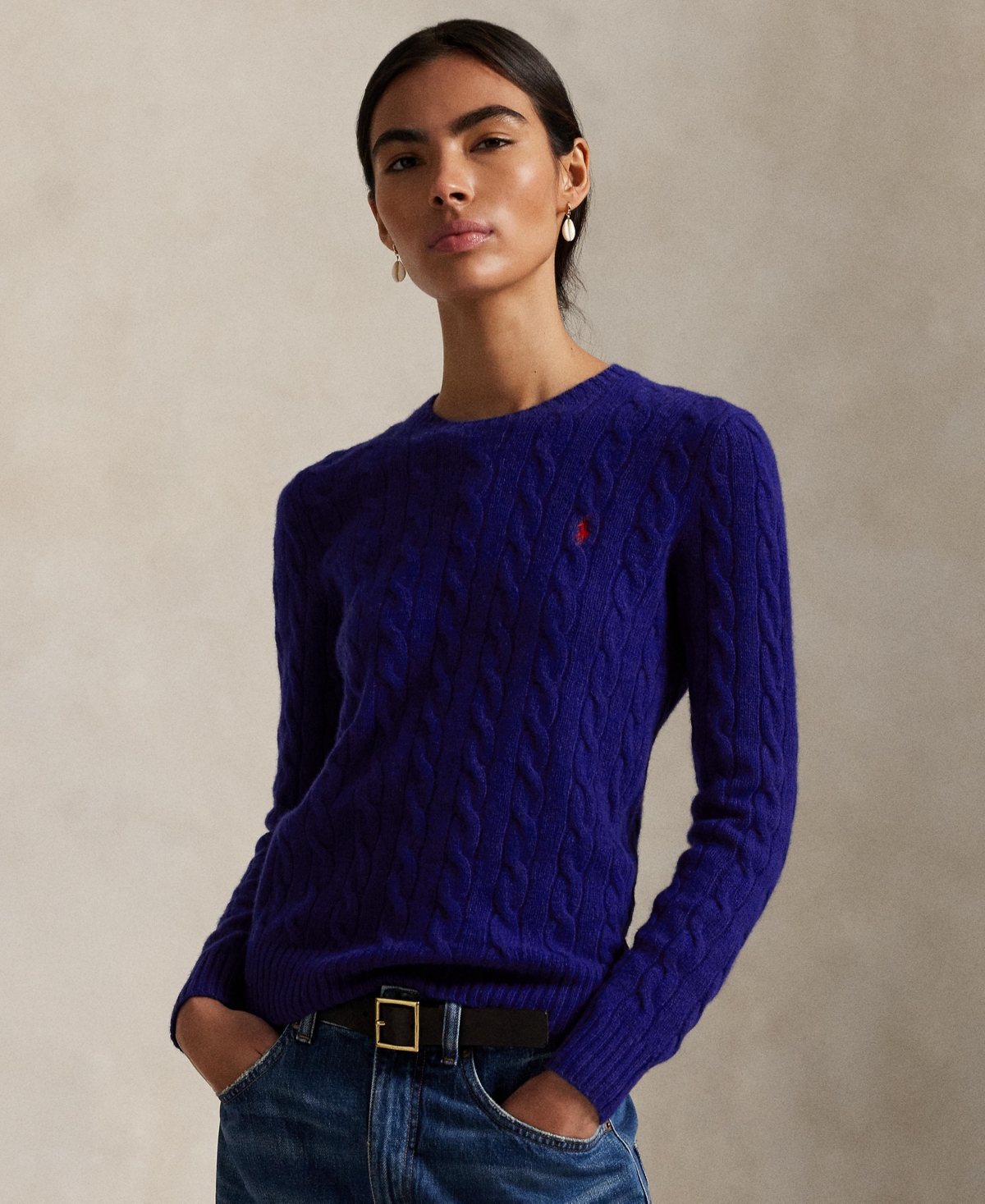 Polo Ralph Lauren All-over Cable Knit Cashmere Blend Sweater In Blue