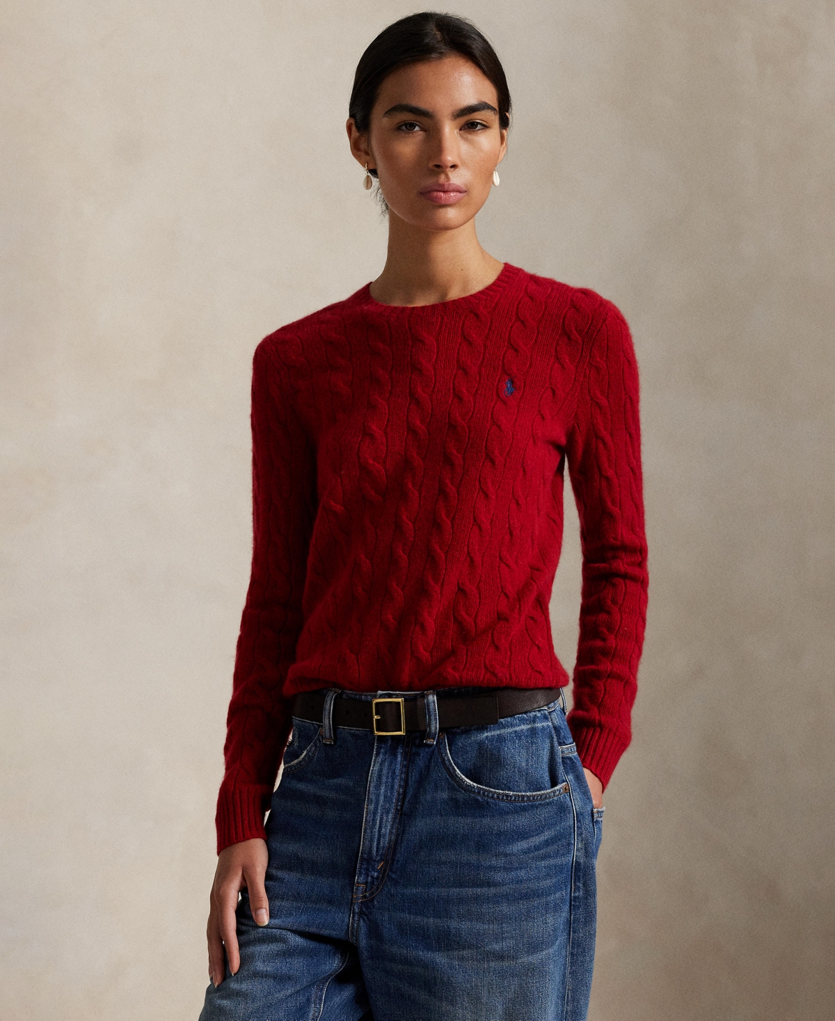 Polo Ralph Lauren Women's Cable Wool-cashmere Crewneck Sweater In Red