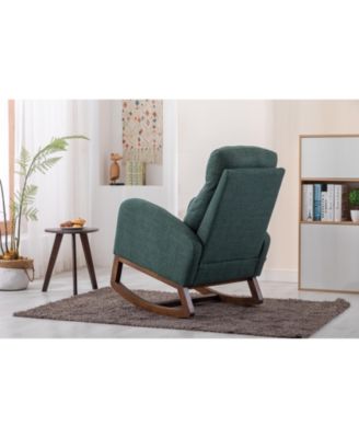 Rocking Chair, Modern Glider Recliner with Wood Legs, Side Pocket & High Back for Living Room or Bedroom