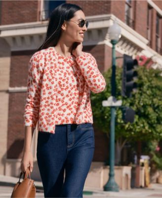 Women's Fine Gauge Eyelash Printed Sleeveless Sweater - Set Top