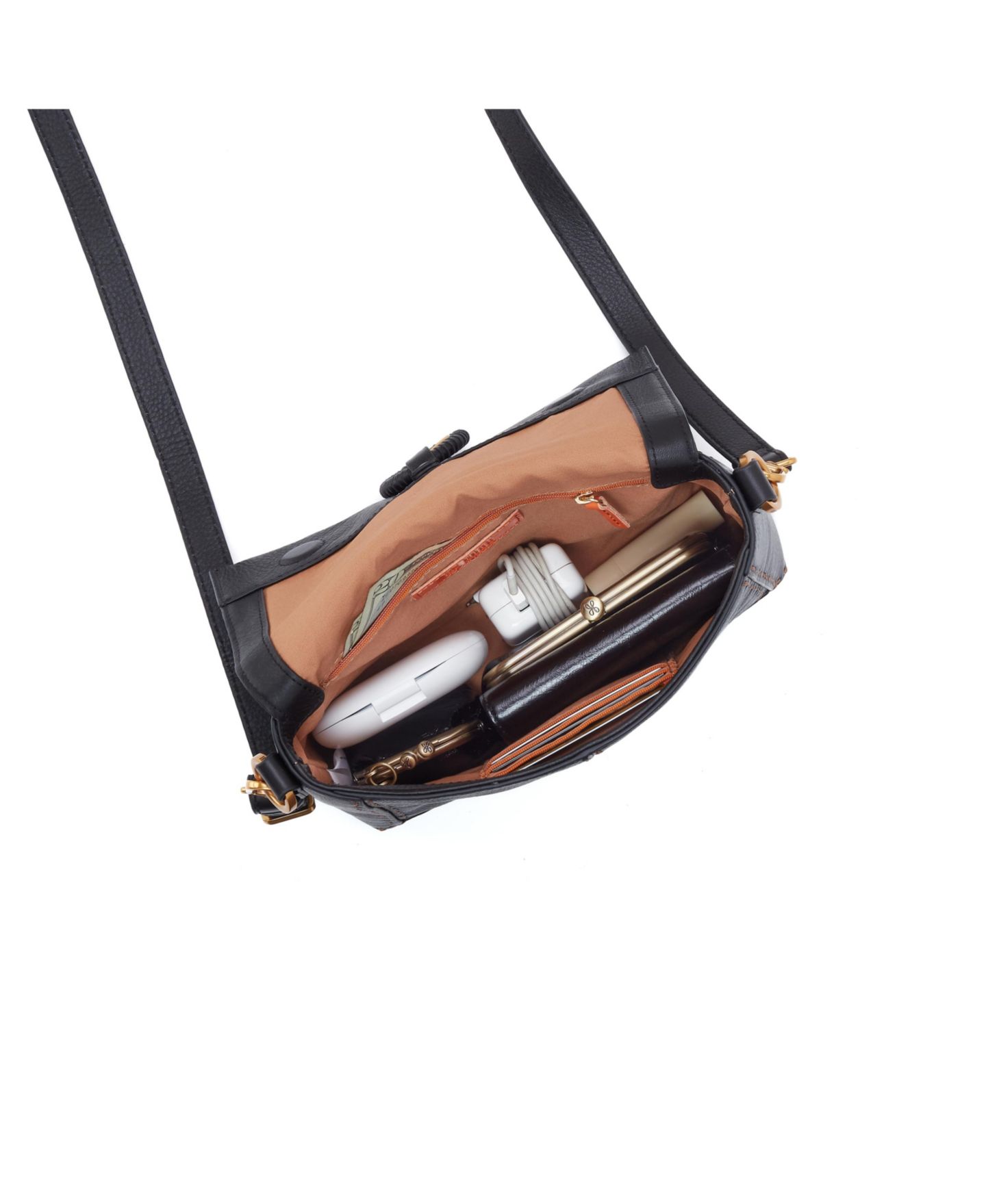 Женская сумка HOBO Austin Hidden Magnet Flap Leather Crossbody, цвет: Чёрный — фото 3