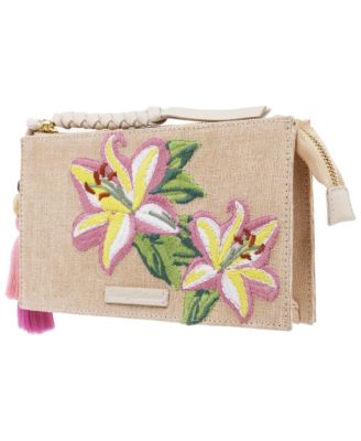 Zip Top Embroidered Floral Clutch