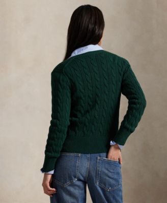 Women's Cable-Knit Cotton Crewneck Cardigan Sweater