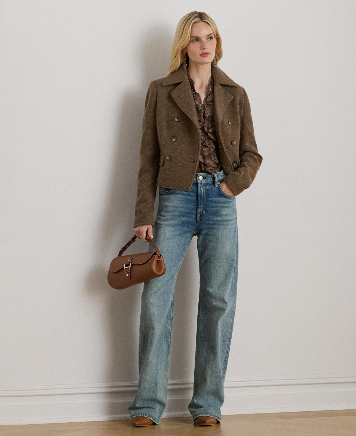 Ralph Lauren Paisley Ruffle-trim Chiffon Blouse In Brown